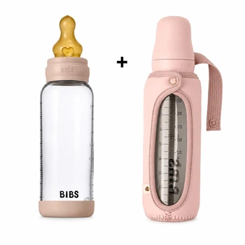 Скляна дитяча пляшечка BIBS Baby Glass Bottle повний комплект Blush - 240 ml + Чохол в подарунок