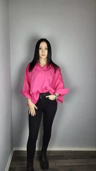 Женская базовая рубашка оверсайз Орегами с объемными рукавами ADRESS MKAD7467 - 42, Фуксія