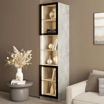 Пенал B з відкритою полицею MebelStar Оскар Вітрина з LED-підсвіткою 50x52x220 см Бетон (MBS-13487)