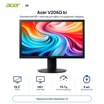 Монитор 19.5" Acer V206Qbi TN Film 1600x900 75 Гц 200 кд/м² Black (UM.IV6EE.022)