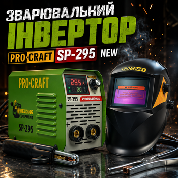Зварювальний інвертор PROCRAFT SP-295 NEW + маска хамелеон, апарат для ручного дугового зварювання MMA, інверторний зварювальний апарат