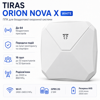 Прилад приймально-контрольний пожежний Tiras Orion NOVA X 220 В GPRS 2G Білий