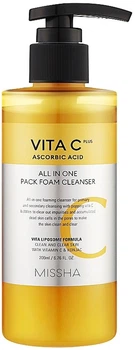 Pianka do mycia twarzy Missha Vita C Plus All In One Cleanser rozjaśniająca 200 ml (8809747956210)