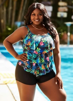 Раздельный купальник Hanna Nikole Tankini Plus Size 60 с воланами Комбинированный (10145)
