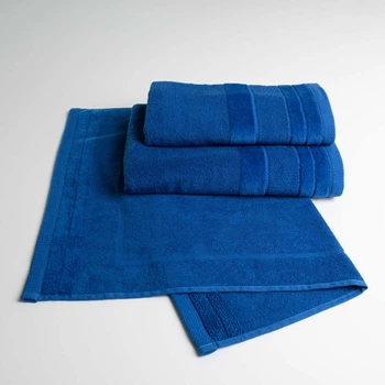 Набор банных махровых полотенец с велюровым бордюром 3шт GM Textile 50х70см, 50х90см, 70х140см (Синий)