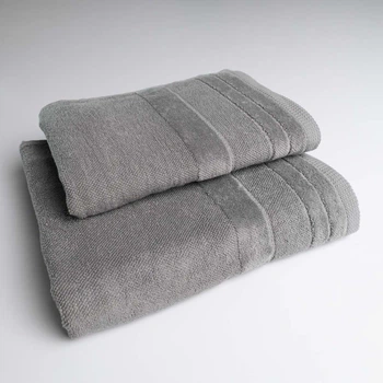 Комплект махровых полотенец с велюровым бордюром 2шт GM Textile 50х90см, 70х140см 500г/м2 (Серый)