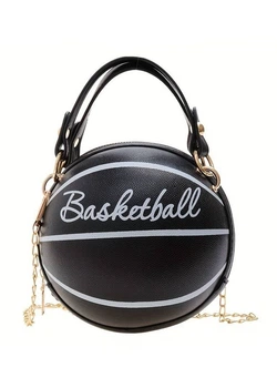 Жіноча чорна кругла сумка BASKETBALL м'яч на ланцюжку