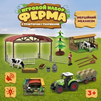 Игровой набор Ферма с трактором фигурками домашних животных и фермером — детская игрушечная ферма со светом и звуком детский детей