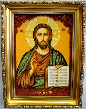 Ікона з бурштину Ісус Христос Господь Вседержитель Гранд Презент 30*40 і-08