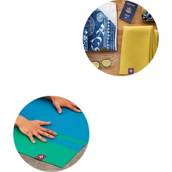 Ультратонкий коврик для йоги MANDUKA eKO из натурального каучука, складной, портативный, нескользящий, с рисунком лягушек, темно-синий.