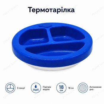 Дитяча безпечна секційна термотарілка з водяним підігрівом 3 секції для різних страв та комфортного годування 18 см зручна з антиковзким дном