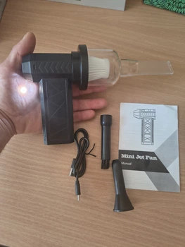 Аккумуляторный мини турбовентилятор-пылесос 2в1 Mini Jet Fan 3000 мАч – мощная портативная воздуходувка и автопылесос с HEPA-фильтром и подсветкой (Черный)