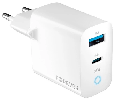 Мережевий зарядний пристрій Forever GaN PD QC TC-06-33AC 1x USB-C 1x USB 33W White (5900495088666)