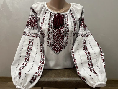 Стильна гуцульська вишиванка на білому домченому полотні ручної роботи ж-3306-33076666. S