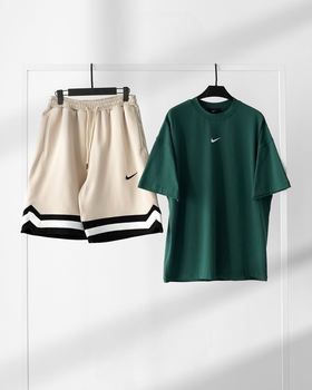 Мужской Комплект Футболка И Шорты Nike Зелено-бежевый Nike L (339187)