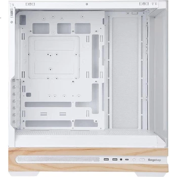 Корпус Segotep Zhenmu 1 White Seaside View (ATX + два слота для водяного охлаждения 360 мм / Type-C / боковая панель из стекла с отделкой под натуральное дерево / корпус для домашнего настольного игрового компьютера)