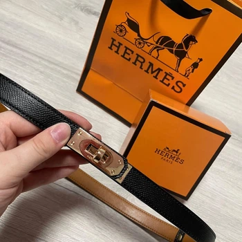 Женский ремень HERMES Kelly натуральная кожа. Черный золото