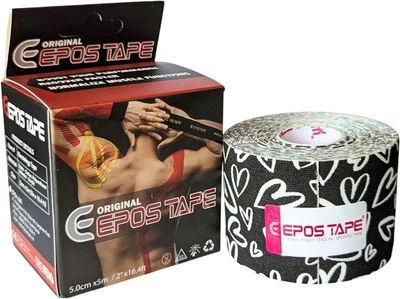 Кинезио тейп Epos Tape Design 5 м сердца черные (0191_чорний)
