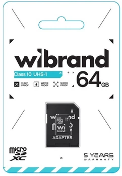 Карта пам'яті 64GB Wibrand Ckass 10 UHS-1 з адаптером, флеш карта для фото та відео, WICDXU1/64GB-A