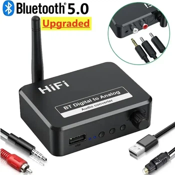 ЦАП конвертер аудіо 2 в 1 Bluetooth 5.0 SPDIF Toslink в RCA 3.5 мм AUX Чорний (BT-digital-to-analog)
