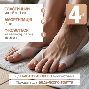 Фиксатор пальцев на ноге силиконовый ортопедический эластичный 4 штуки в комплекте