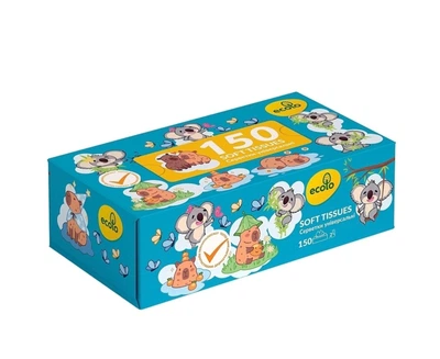 Серветка косметична Ecolo Kids коробка 150 шт 2 шарові