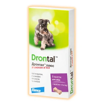 Таблетки Drontal Plus від глистів зі смаком м'яса для собак, 1 таблетка