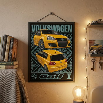 Постер 30х40см в рамці Volkswagen Golf V GTI – Yellow Stance Edition