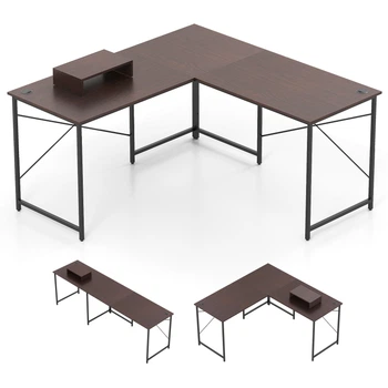 Комплект из 2 угловых письменных столов с модульным размещением 150×150×75 см — темно-коричневый и черный