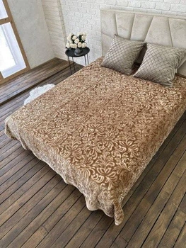 Велюрове покривало CAPPONE 210×230 см / Щільне, з тисненням, преміум якість золотисто-бежевий колір