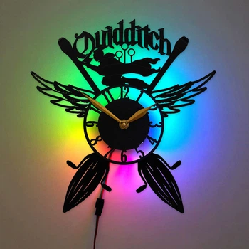 Настенные часы Quidditch с LED-подсветкой, часы Гарри Поттер, подарок поклоннику Harry Potter, декор квиддича, настенный декор для спальни или игровой комнаты, подарок для мужчины