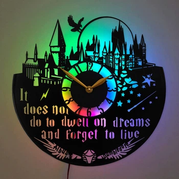 Настенные часы Harry Potter с LED-подсветкой, часы Hogwarts Castle, цитата Альбуса Дамблдора, подарок поклоннику Harry Potter, декор Хогвартса, настенный декор для спальни или игровой комнаты