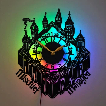 Настенные часы Hogwarts Castle с LED-подсветкой, часы Гарри Поттер, замок Хогвартс, подарок поклоннику Harry Potter, декор Хогвартса, настенный декор для спальни или игровой комнаты