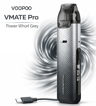 Многоразовая электронная сигарета Voopoo Vmate Pro Power Whorl Grey pod-система до 30 Вт под система Вупу Вмэйт 900мАч боковая заправка серая