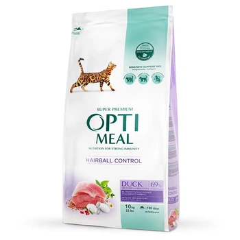 Сухий корм з ефектом виведення шерсті для котів Optimeal Hairball Control з качкою 10 кг (4820083909979)