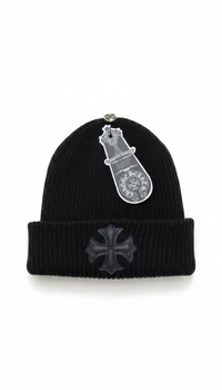 Мужская черная вязаная шапка стиле Chrome Hearts Хром Хартс зимняя