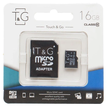 Карта пам'яті microSDHC T&G Class 10 16GB з адаптером чорна