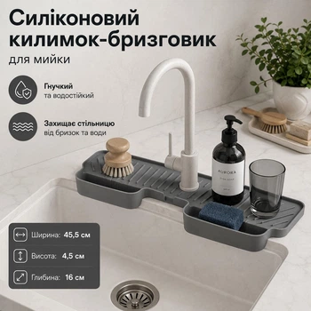 Силиконовый коврик-брызговик для мойки / раковины / смесителя Drain pan AND-94-10-100PCS grey