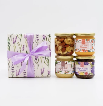 Набір медовий LOVE HONEY 4 баночки (Асорті Premium + Обліпиха + Козацький + Амосова) 1010 г