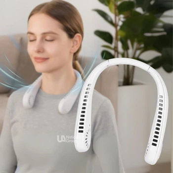 Вентилятор на шею портативный Neck Fan, аккумуляторный мини-вентилятор для охлаждения летом, беспроводной персональный шейный вентилятор-охладитель с 3 режимами скоростей и USB зарядкой Белый NFX-5-White
