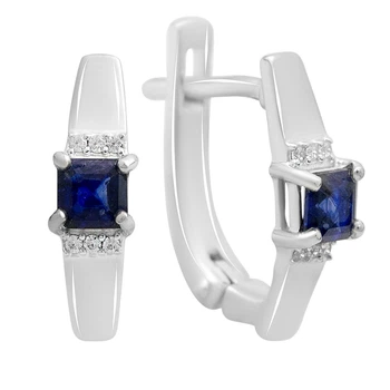 Срібні сережки з натуральним сапфіром 0.889ct, фіанітами (2213499)