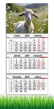 Календарь настенный квартальный на 2027 год на три пружины, Apriori, год Козы, символ года 2027 , год Овцы 29,7х61см , 47 вид