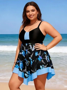 Купальник-сукня з квітковою спідницею та трусиками, Plus Size (TU30-4) Розмір 4XL