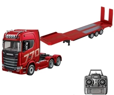 Радіокерована фура HUINA 1501 + 1502 (ліцензійна Scania 770S V8, 1:18) зі світло-звуковими ефектами | Червоний комплект