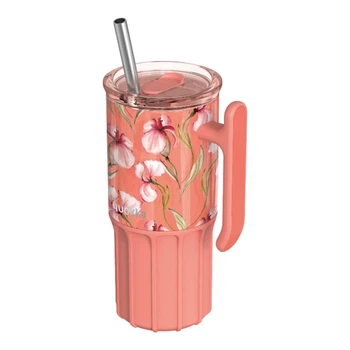 Термокубок Quokka Umi из стали 720 мл с трубочкой, Coral Floral (40088)