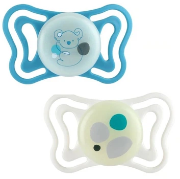 Пустышка Chicco PhysioForma Light силиконовая 16-36 мес с футляром люминесцентная 2 шт (71086.40)
