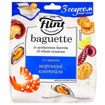Сухарики Flint Baguette 50г Морський коктейль з соусом "Тар-тар"* 15г
