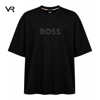 Мужская футболка BOSS Oversize М черная с большим логотипом Premium Casual