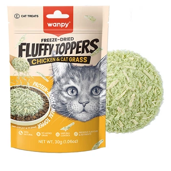 Лакомство Wanpy Fluffy Toppers Chicken & Cat Grass сублимированное, с курицей и кошачьей травой 70г (6927749811688)