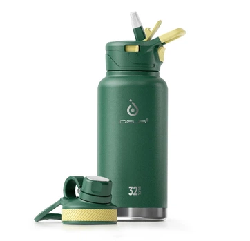 Термопляшка IDEUS Fujisan 950 мл / 32 oz з нержавіючої сталі, вакуумна спортивна пляшка, зелена